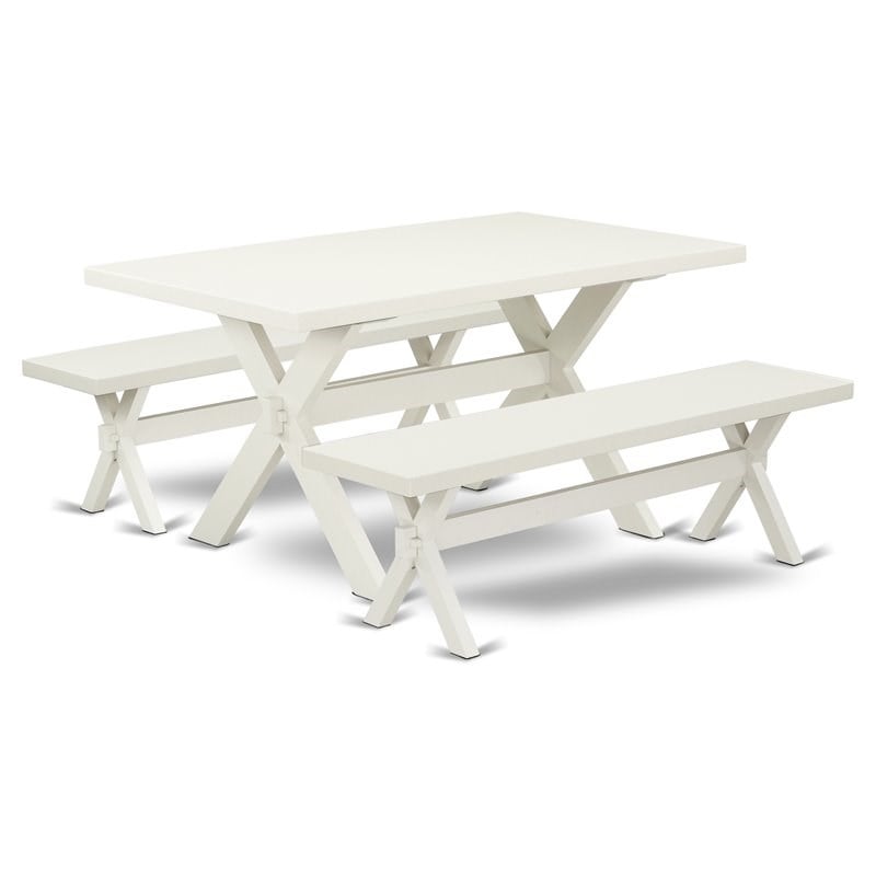 Pemberly Row 3-Piece Wood Dining Set with Benches in Linen White Finish