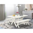 Pemberly Row 3-Piece Wood Dining Set with Benches in Linen White Finish