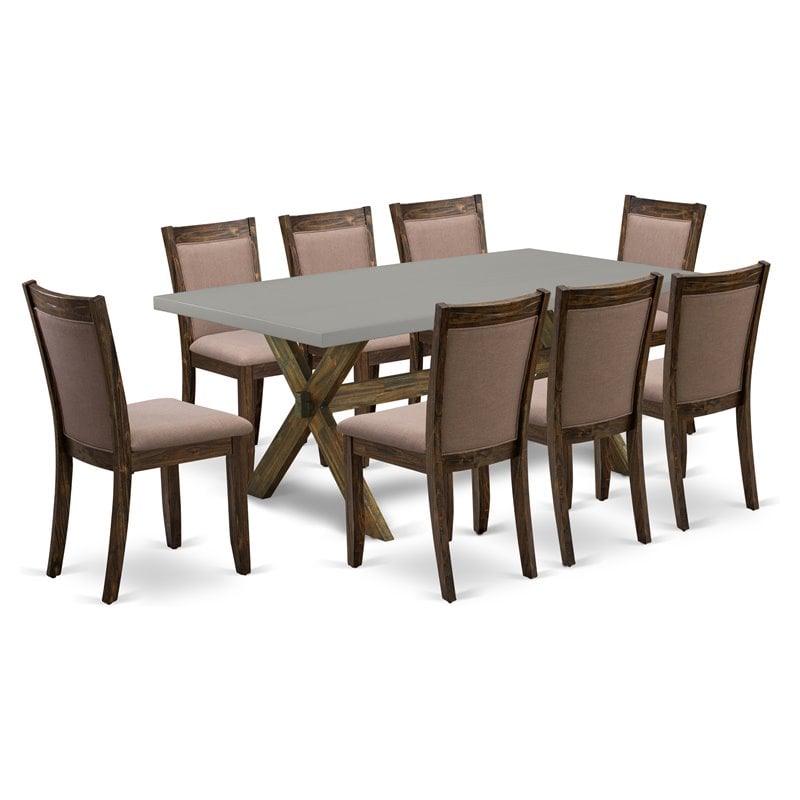Pemberly Row 9-Piece Wood Dining Set in Jacobean Cement and Coffee