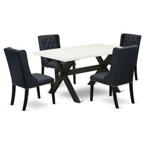 Pemberly Row 5-Piece Wood Dining Set in Black with Linen White
