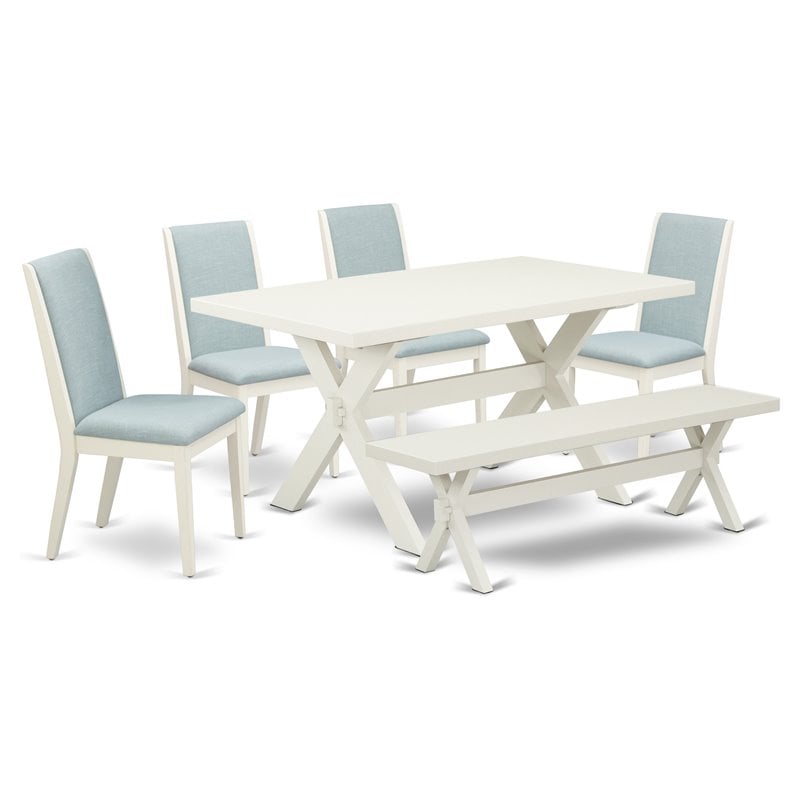 Pemberly Row 6-Piece Wood Dinette Set with Upholstered Chairs in Baby Blue