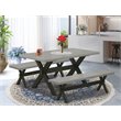 Pemberly Row 3-Piece Dining Table and Bench Set in Cement and Black Finish