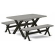 Pemberly Row 3-Piece Dining Table and Bench Set in Cement and Black Finish
