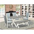 Pemberly Row 6-Pc Wood Dining Set with Bench in Baby Blue Linen White