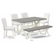 Pemberly Row 6-Pc Wood Dining Set with Bench in Linen White Cement