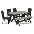 Pemberly Row 6-Pc Cement Dining Set with Bench in Black Linen Finish
