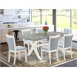 Pemberly Row 7-Piece Dining Set with Cement/White Table and Blue Chairs