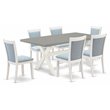 Pemberly Row 7-Piece Dining Set with Cement/White Table and Blue Chairs
