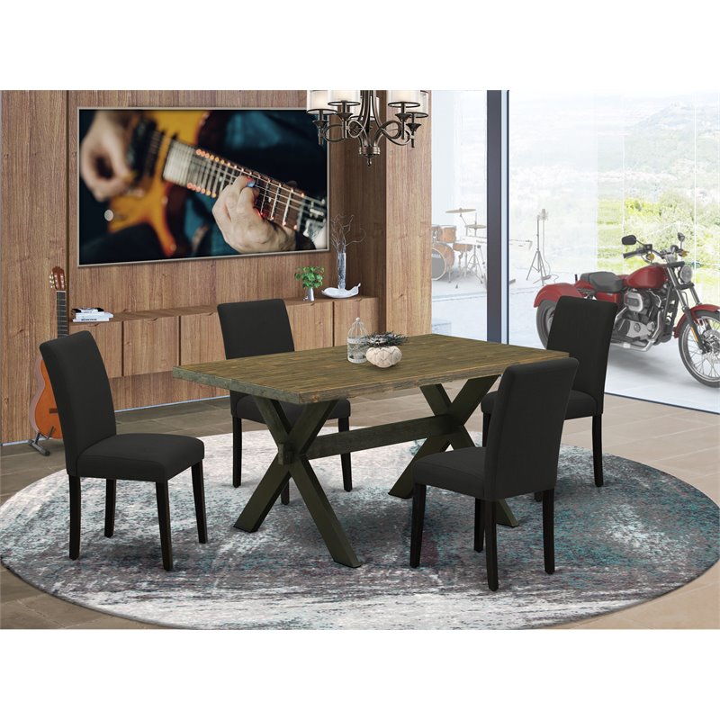 Pemberly Row 5-Piece Dining Set in Distressed Jacobean and Black Finish
