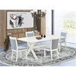 Pemberly Row 5-Piece Dining Set with Linen White Table and Blue Chairs