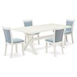 Pemberly Row 5-Piece Dining Set with Linen White Table and Blue Chairs