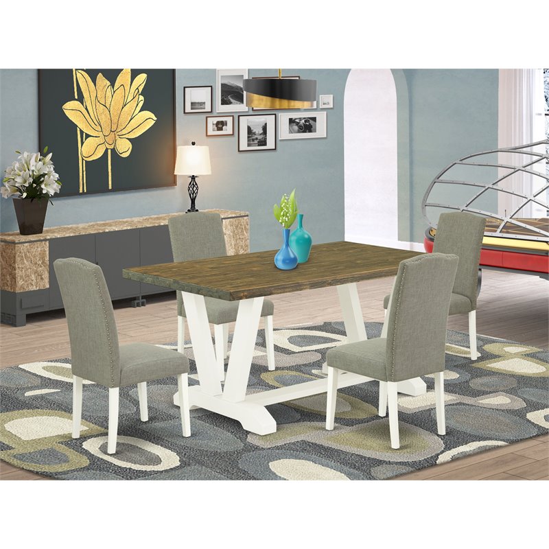 Pemberly Row 5-Piece Wood Dining Set in Linen White with Shitake Chairs