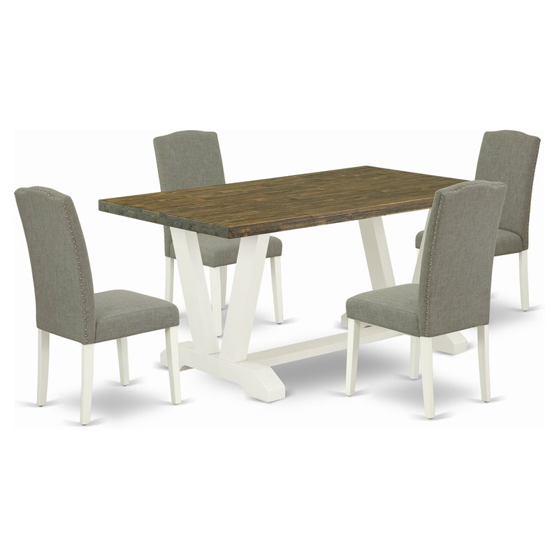 Pemberly Row 5-Piece Wood Dining Set in Linen White with Shitake Chairs