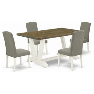 Pemberly Row 5-Piece Wood Dining Set in Linen White with Shitake Chairs
