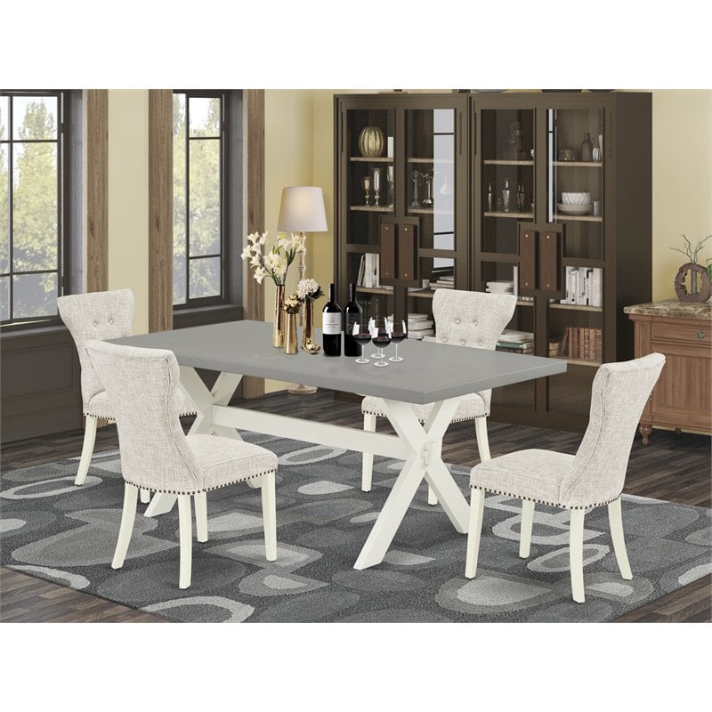 Pemberly Row 5-Piece Wooden Kitchen Set with Linen Seats in Cement
