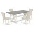 Pemberly Row 5-Piece Wooden Kitchen Set with Linen Seats in Cement