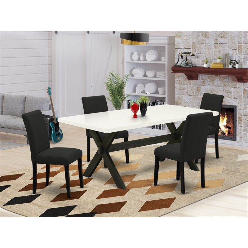 Pemberly Row 5-Piece Wood Kitchen Dining Set in Linen White & Black