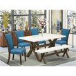 Pemberly Row 6-Piece Dining Set with Bench in Distressed Jacobean Brown