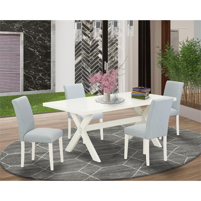 Pemberly Row 5-Pc Wood Dining Set with High Back in White & Baby Blue