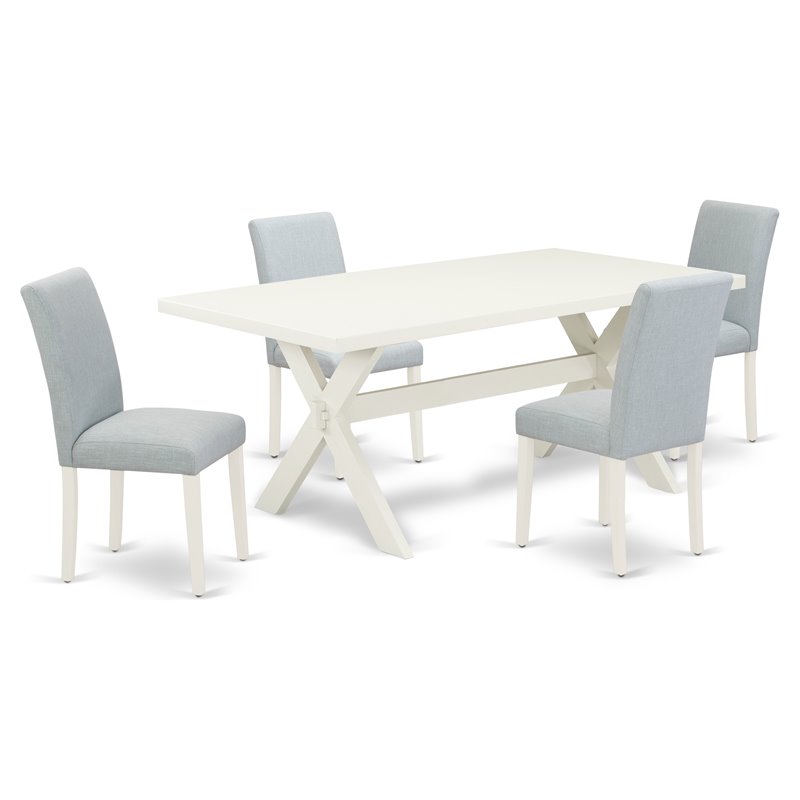 Pemberly Row 5-Pc Wood Dining Set with High Back in White & Baby Blue