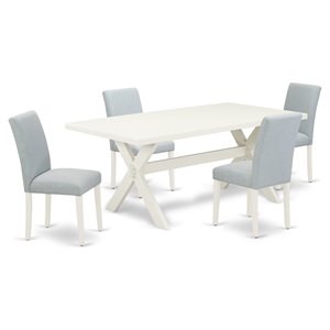 Pemberly Row 5-Pc Wood Dining Set with High Back in White & Baby Blue