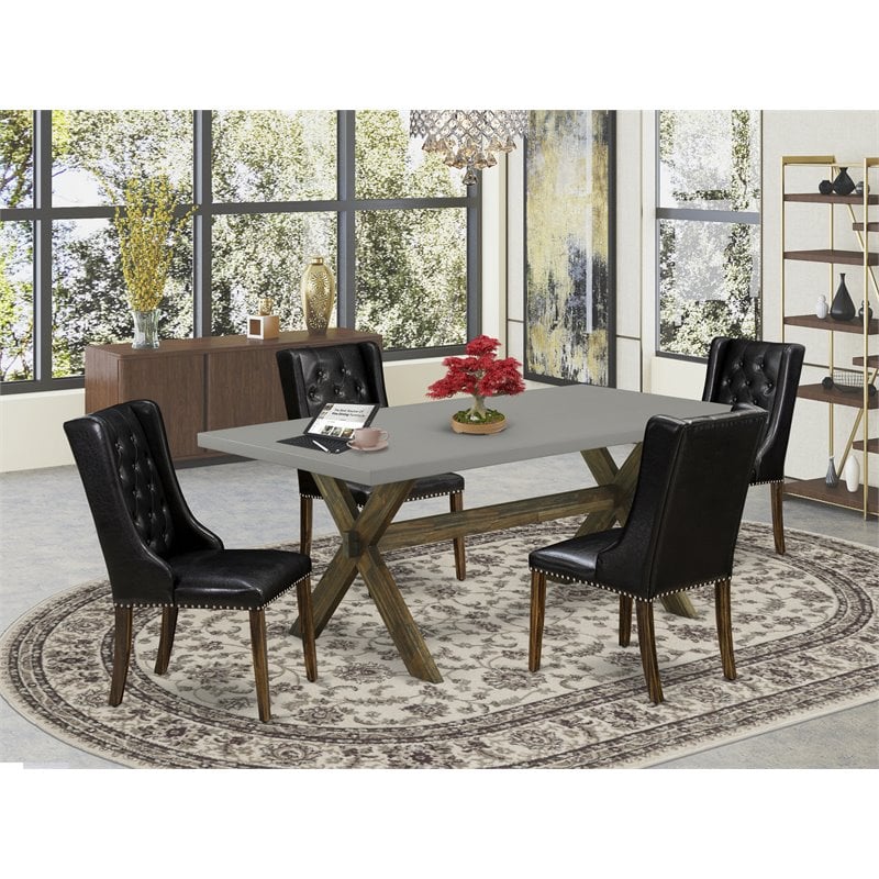 Pemberly Row 5-Pc Wood Dining Set with PU Leather in Jacobean