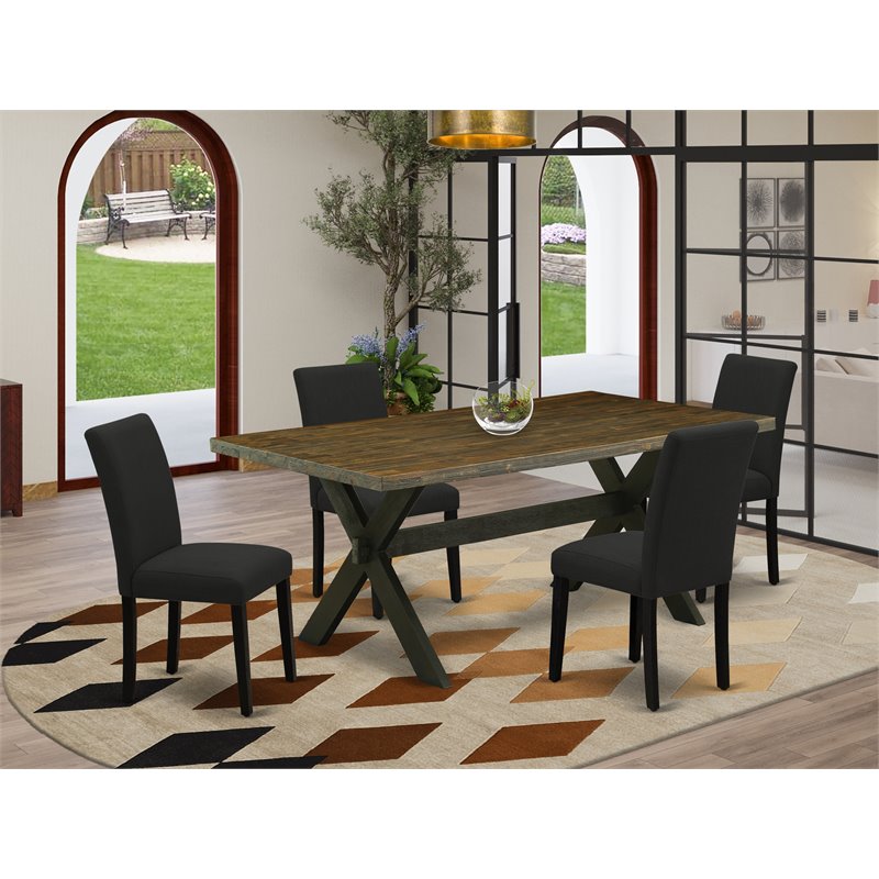 Pemberly Row 5-Pc Wood Dinette Set in Distressed Jacobean & Black