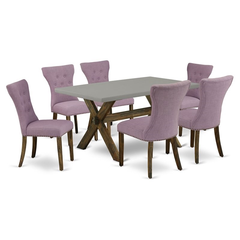 Pemberly Row 7-Piece Dining Table Set with Fabric Chairs in Multi-Color