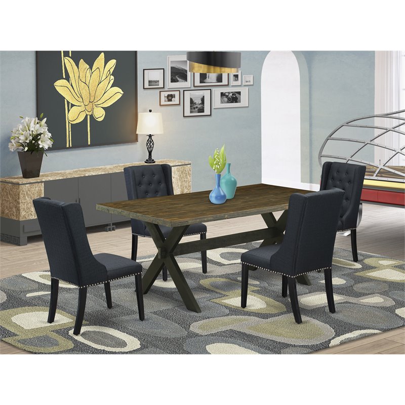 Pemberly Row 5-Piece Dining Set with Tufted Parsons Chairs in Black