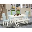 Pemberly Row 6-Piece Wood Dining Set with Bench and Chairs in Linen White