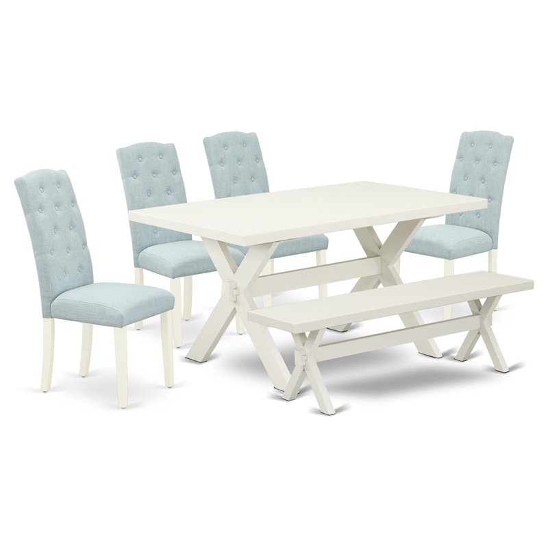 Pemberly Row 6-Piece Wood Dining Set with Bench and Chairs in Linen White