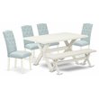 Pemberly Row 6-Piece Wood Dining Set with Bench and Chairs in Linen White