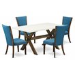 Pemberly Row 5-Piece Wood Dining Set with Blue Linen Upholstered Chairs