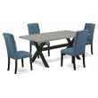 Pemberly Row 5-Piece Dining Set with Parson Chairs in Black/Mineral Blue