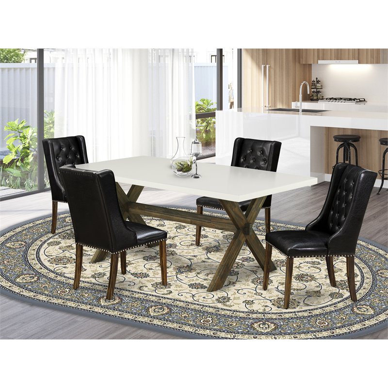 Pemberly Row 5-Piece Dining Set with Leather Chairs in Brown