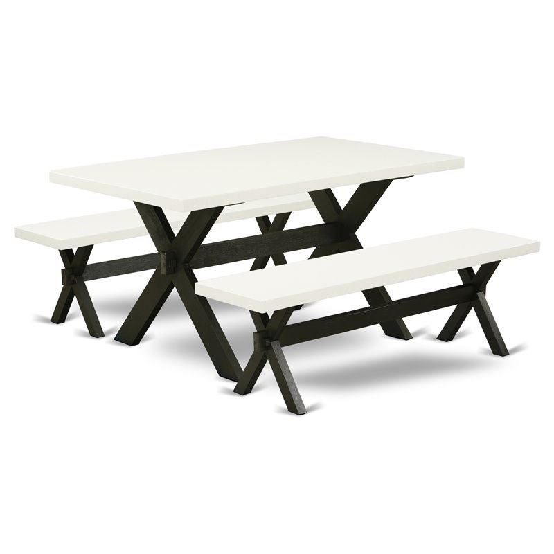 Pemberly Row 3-Piece Kitchen Table Set Rubberwood Black Finish