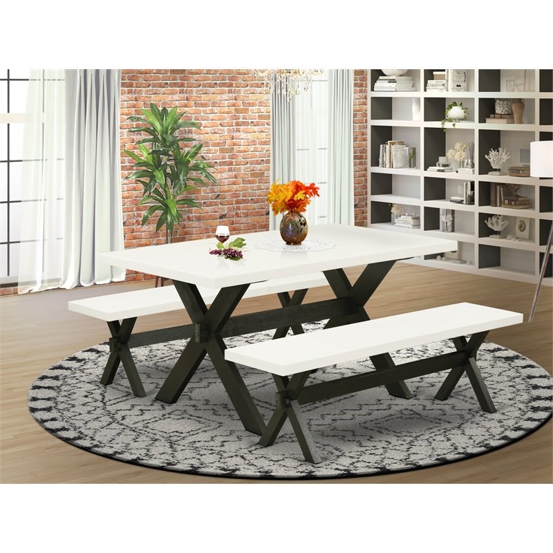 Pemberly Row 3-Piece Kitchen Table Set Rubberwood Black Finish