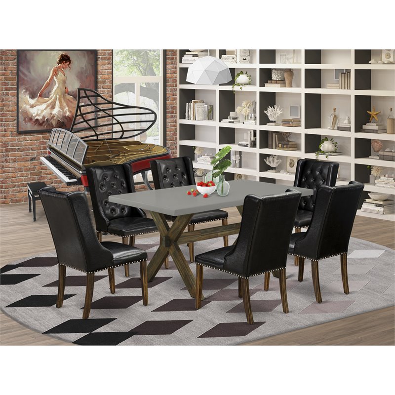 Pemberly Row 7-Piece Dining Set with PU Leather Chairs Jacobean Finish