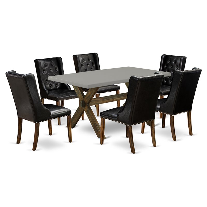 Pemberly Row 7-Piece Dining Set with PU Leather Chairs Jacobean Finish