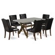 Pemberly Row 7-Piece Dining Set with PU Leather Chairs Jacobean Finish