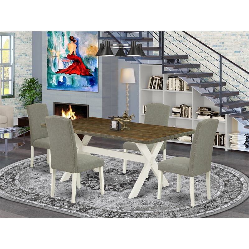 Pemberly Row 5-Piece Dining Set with Linen White Table & Shitake Chairs