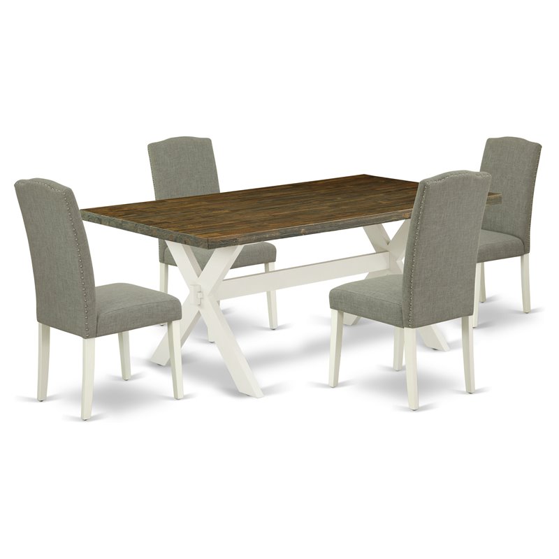 Pemberly Row 5-Piece Dining Set with Linen White Table & Shitake Chairs