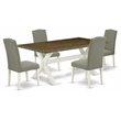 Pemberly Row 5-Piece Dining Set with Linen White Table & Shitake Chairs