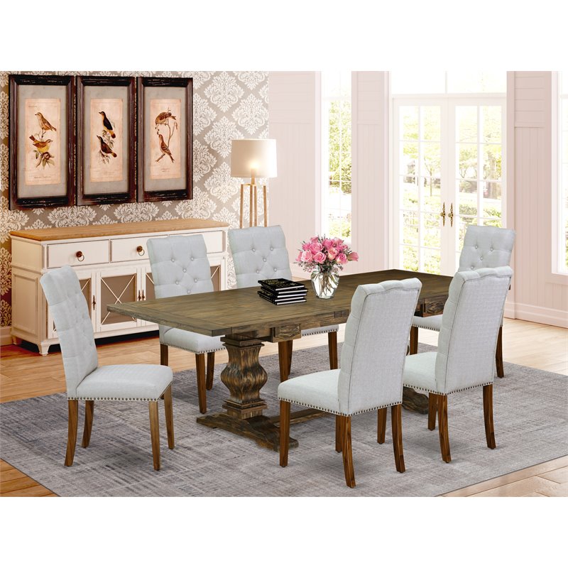 Pemberly Row 7-Piece Jacobean/Walnut Dining Set with Pedestal Table