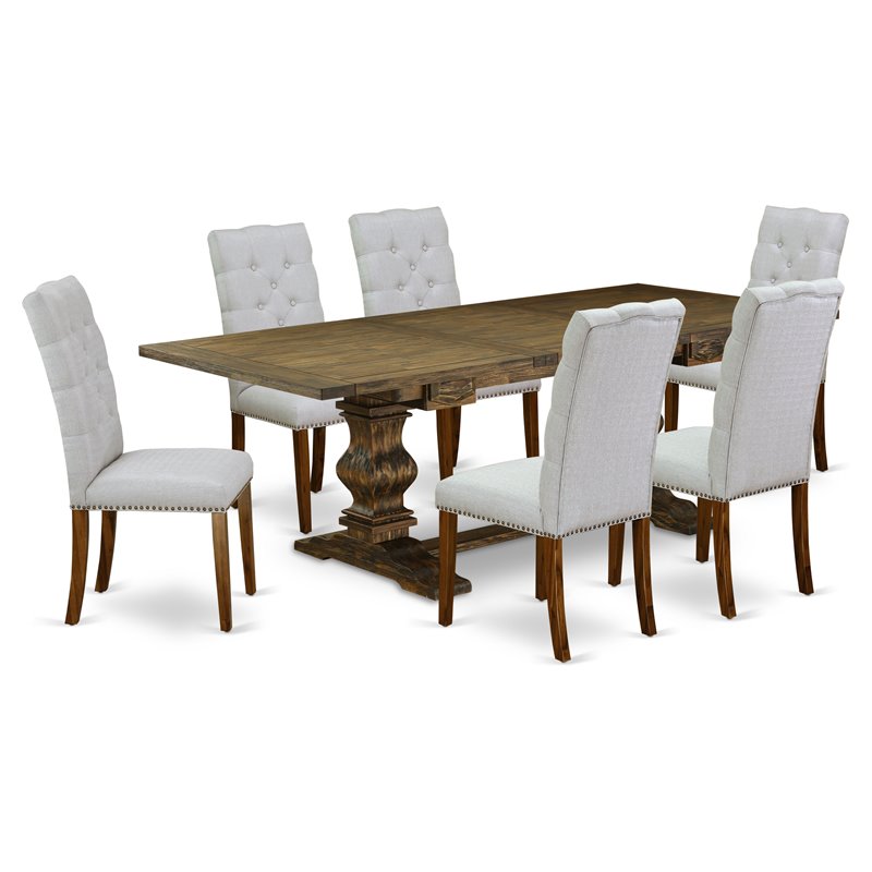 Pemberly Row 7-Piece Jacobean/Walnut Dining Set with Pedestal Table