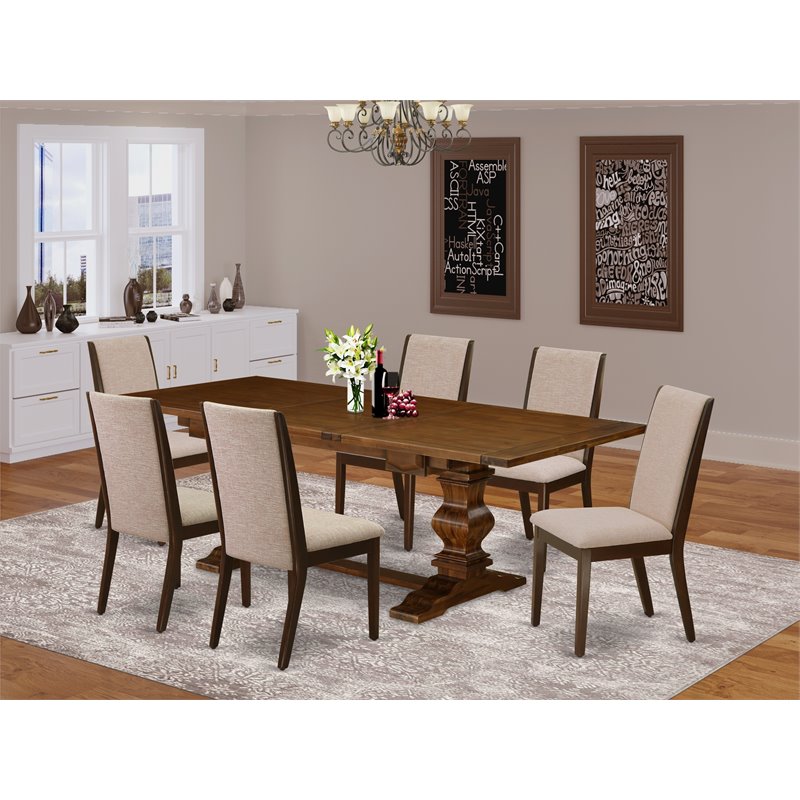 Pemberly Row 7-Piece Wood Dining Room Set in Antique Walnut Finish