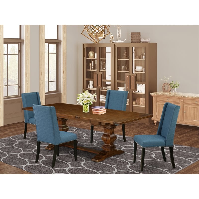 Pemberly Row 5-Piece Wood Dining Set with Fabric Seat in Walnut