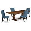 Pemberly Row 5-Piece Wood Dining Set with Fabric Seat in Walnut