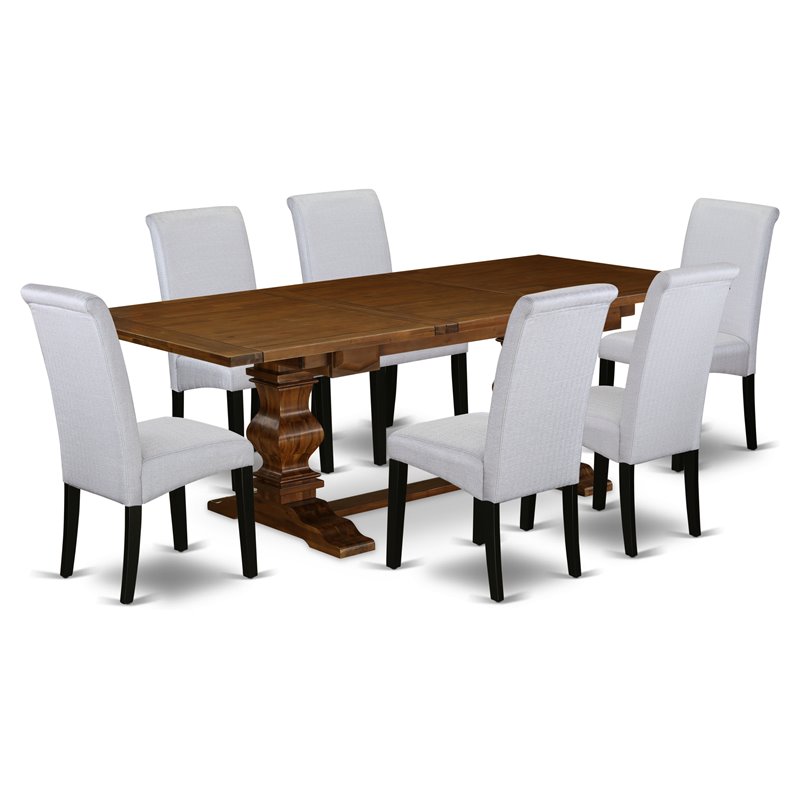 Pemberly Row 7-Piece Wood Dining Set in Walnut Finish with Chairs