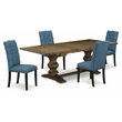 Pemberly Row 5-Piece Rectangular Wood Dining Set in Brown/Mineral Blue